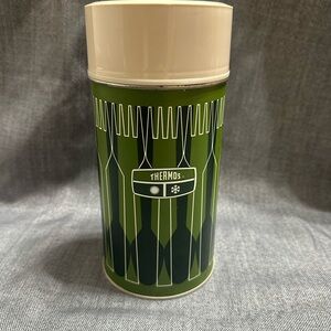 Thermos Green and Cream Patterned Flask